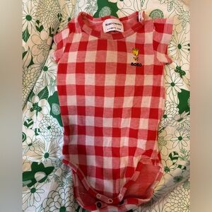 Bobo Choses baby short sleeve gingham bodysuit with flower embroidery logo